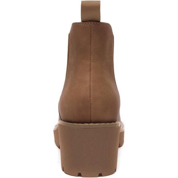 Athlefit Women Brown Chelsea Wedge Platform Slip on Lug Sole Elastic Ankle Boot - Picture 3 of 6